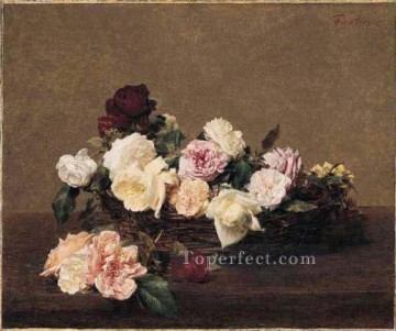  roses Oil Painting - A Basket of Roses flower painter Henri Fantin Latour